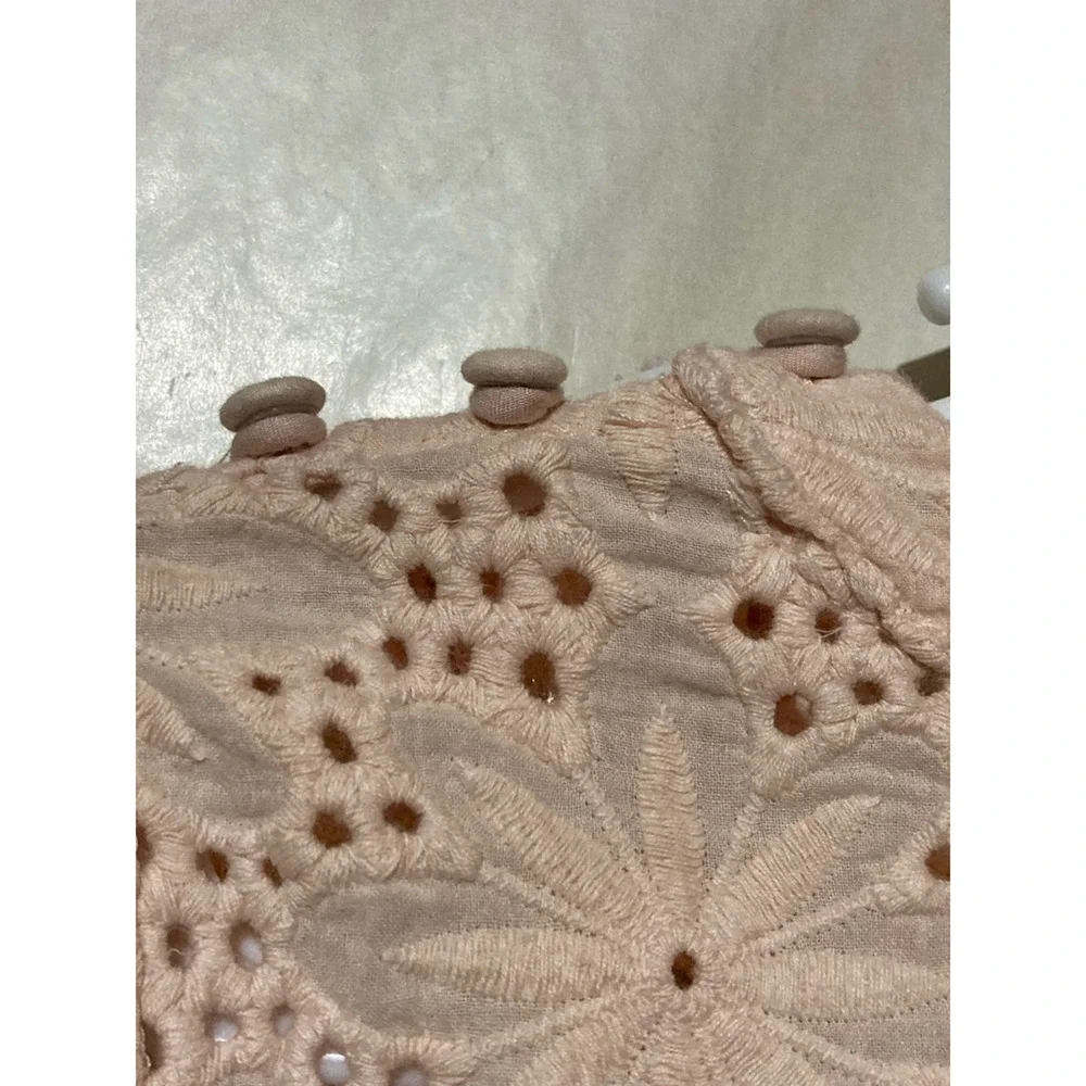 Laffaire‎ Womens Casual Top Pink Eyelet Floral Long Sleeve Jewel Neck M